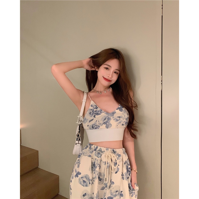 #Sisjuly# Gaya Olahraga Two-Piece Set Usia Mengurangi Watermark Warna Selempang untuk Wanita2022Musim Panas Lo