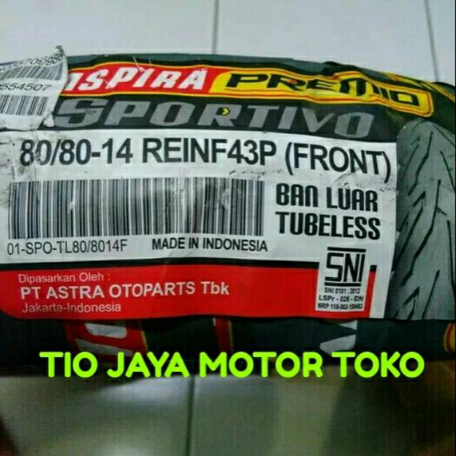 PALING LARIS  BAN ASPIRA PREMIO 80/80-14 FRONT TYPE SPORTIVO TUBLES