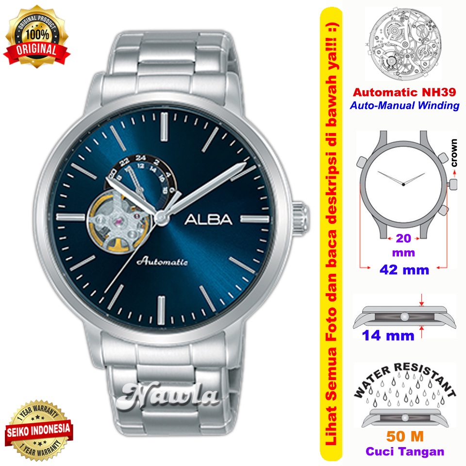 Alba Automatic A9A005X1 Open Heart Blue - Jam Tangan Pria A9A005