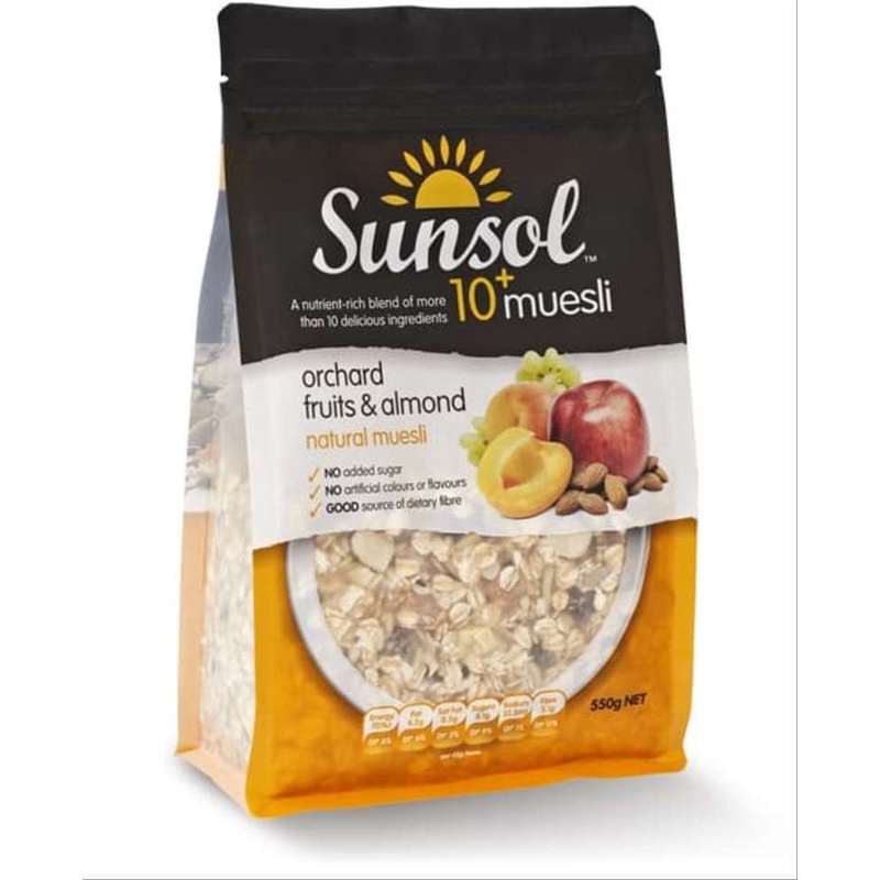 

sunsol orchard fruit & almond muesli 500gr | granola | oats