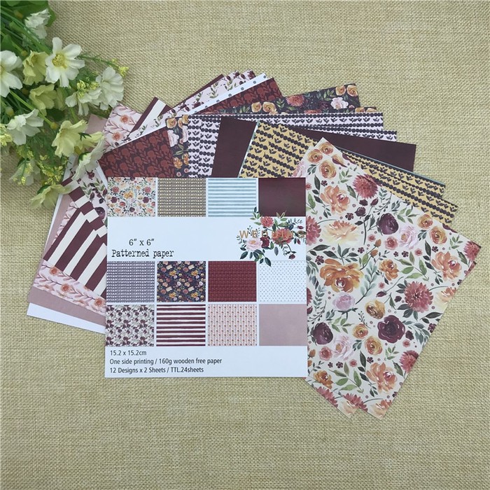 Scrapbooking Patterned Paper 6&quot;x6&quot; - Flower Background (24 sheets)