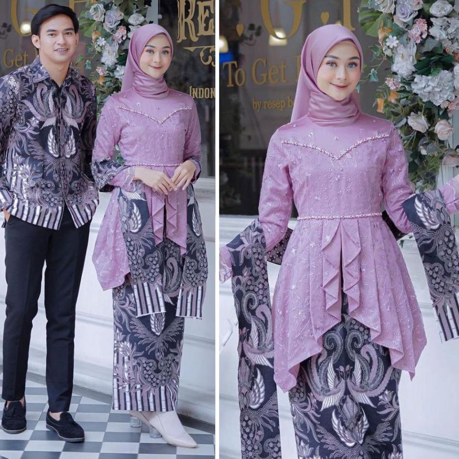 HARGA TERMURAAH.. Baju Couple Batik Kebaya Brokat Modern, Batik Kebaya Lamaran Tunangan Baju Batik Wisuda, Simple Bridesmaid Dress, Dress Nikahan, Outfit Modern,  Couple Kebaya, Kebaya Modern Hijab, Dress Brokat, Gaun Kekinian Model Terbaru