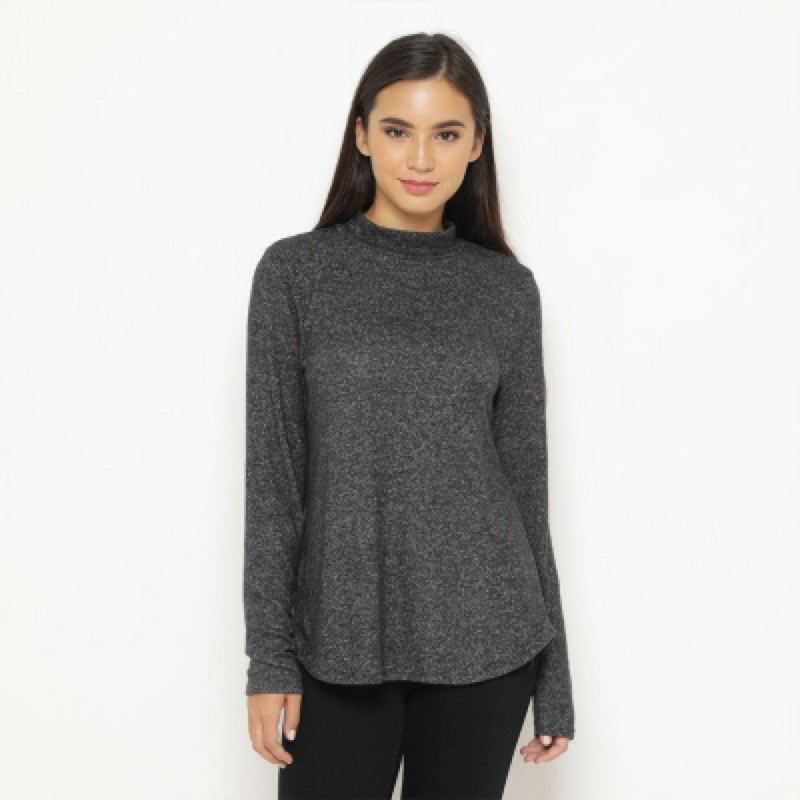 Mockneck Charcoal - Kaos Wanita Lengan Panjang Branded