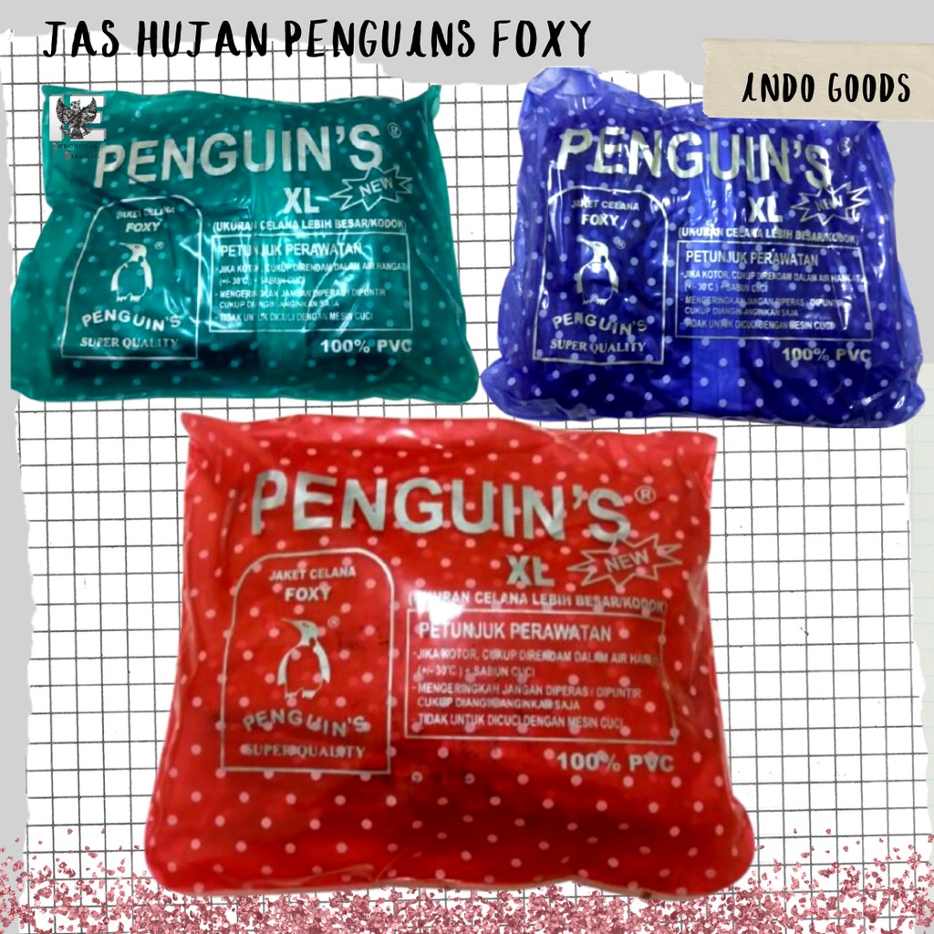 Jas Hujan Penguin Polkadot FOXY Setelan Jaket Celana.