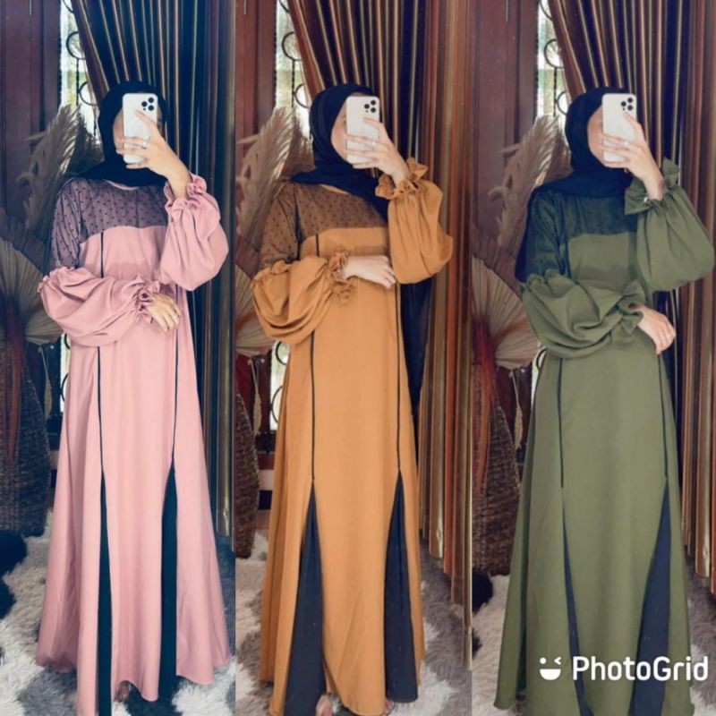 gamis kombinasi tile lengan balon