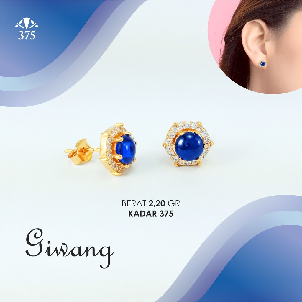 GIWANG EMAS ASLI VARIASI BATU BULAT BIRU TUA KADAR 375