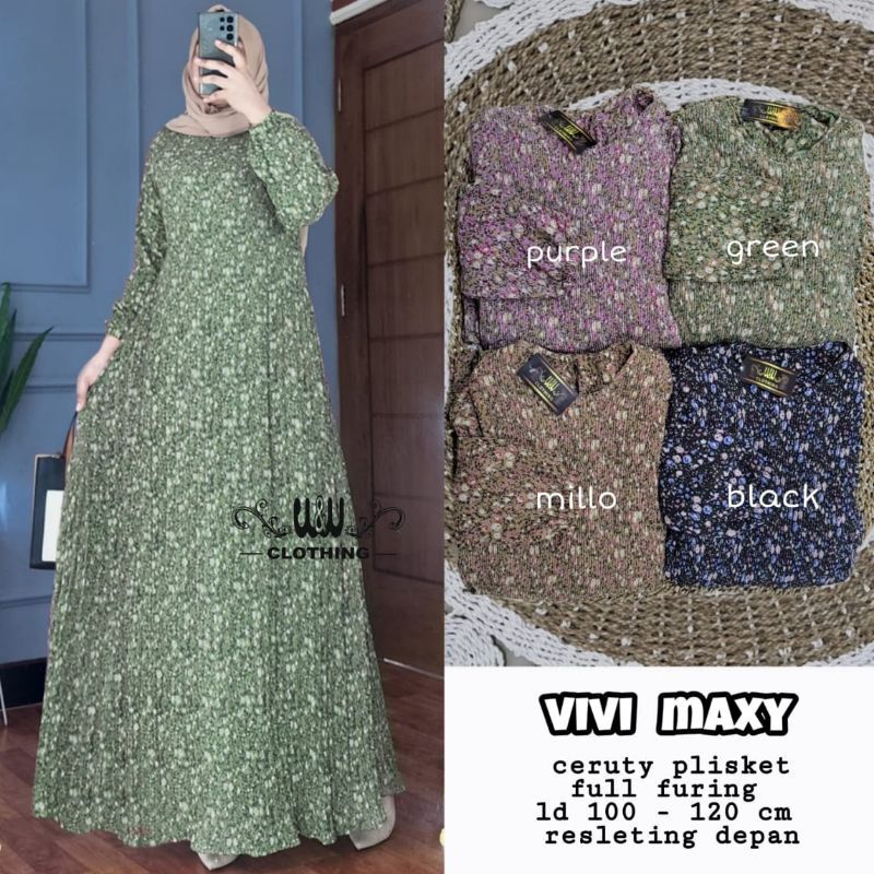 Vivi Maxy New Gamis Muslim Bahan Ceruty Plisket Full Furing-2