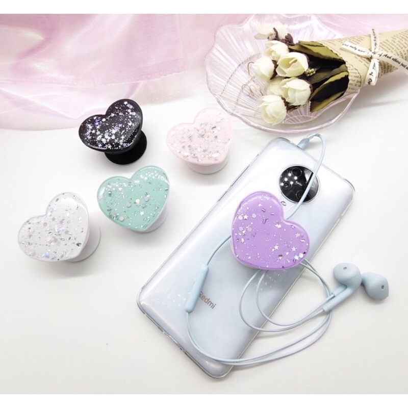 POP SOCKET HP MODEL HATI 3D AKSEN GLITTER