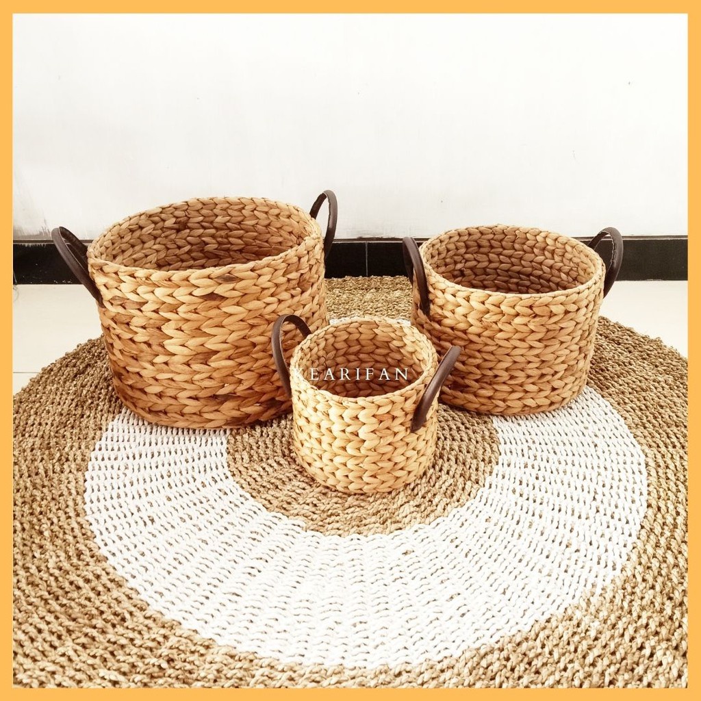 Round Handle Bulat / Storage box / Laundry Basket / Storage Box Keranjang Bulat Anyaman Enceng BE01