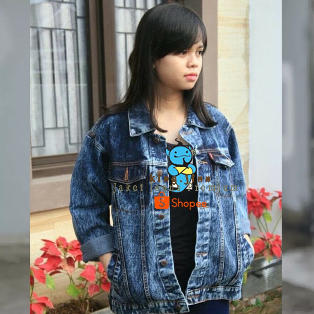 Jaket Jeans Denim Premium Wanita All Size - Jumbo Oversize - Sandwash Black