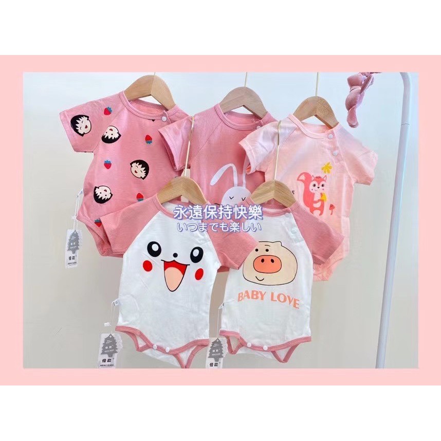 【Happy Baby】0-18Bulan Jumper Pendek / Baju Kodok Lengan Pendek Motif Segitiga SJP02