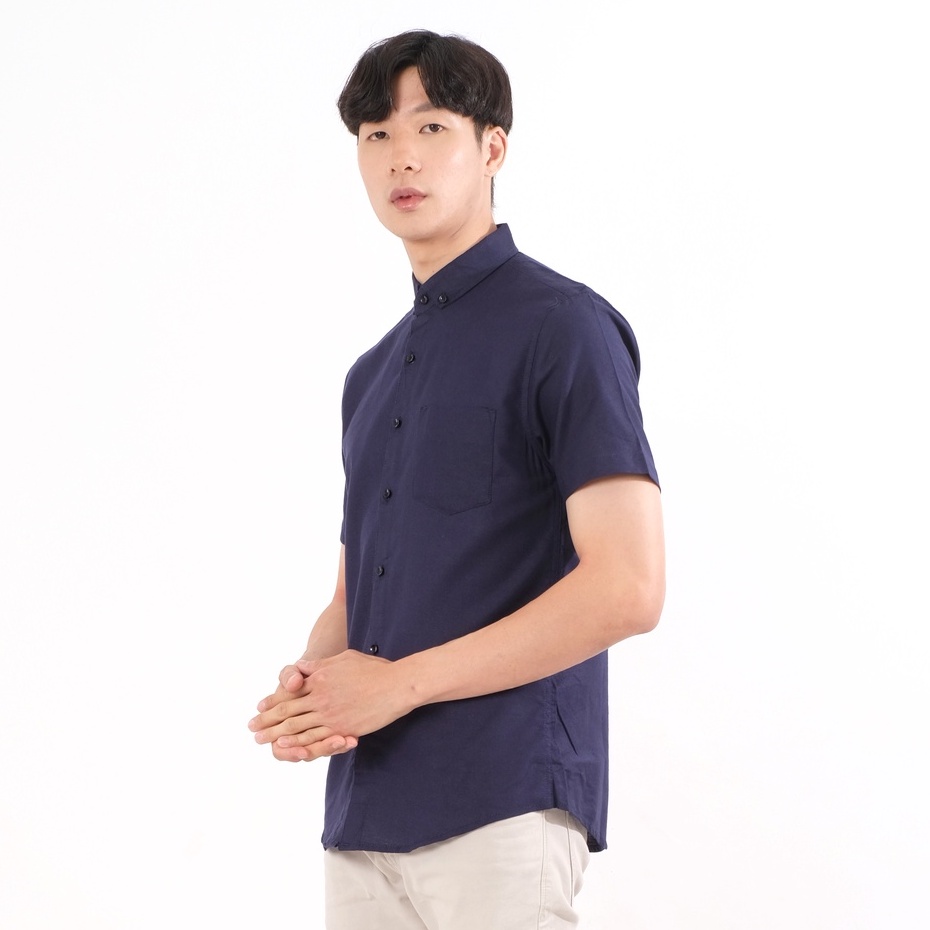 SANVANINA Kemeja Pria Polos SlimFit Navy | Short Basic Rami Navy E-1507B