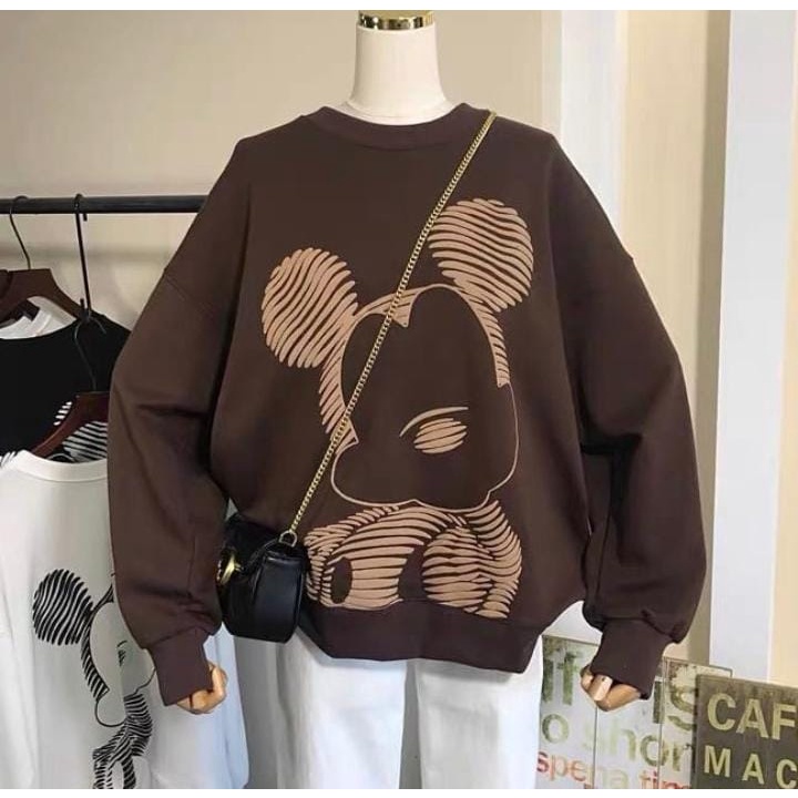 DISNI SWEATER OVERSIZE MICKEY OBLONG CREWNECK WANITA