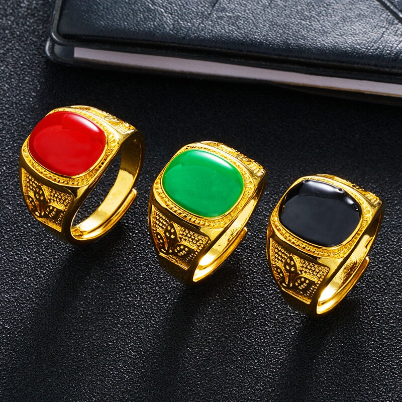 Cincin Emas 18K Adjustable Hias Batu Kristal Gaya Kasual Untuk Pria