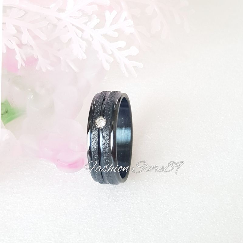 Cincin Titanium Pasir baris 2 permata Cincin single couple Titanium impor Antikarat Fashion Bestquality bestseller