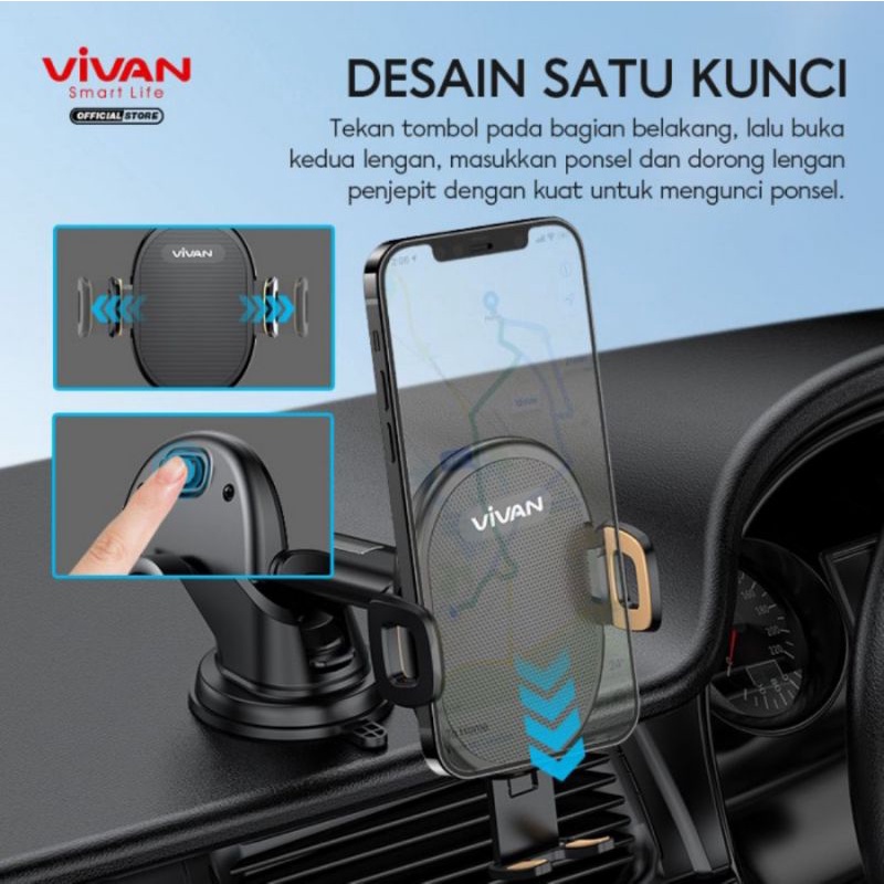 Vivan Car Holder CHS10 Smart Lock 360° - Vivan CHS10 Stand Holder Car