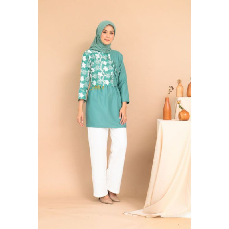 tey-17 Batik wanita ASJ SA HRB026 Kenongo Kemeja Tosca Pendek-5