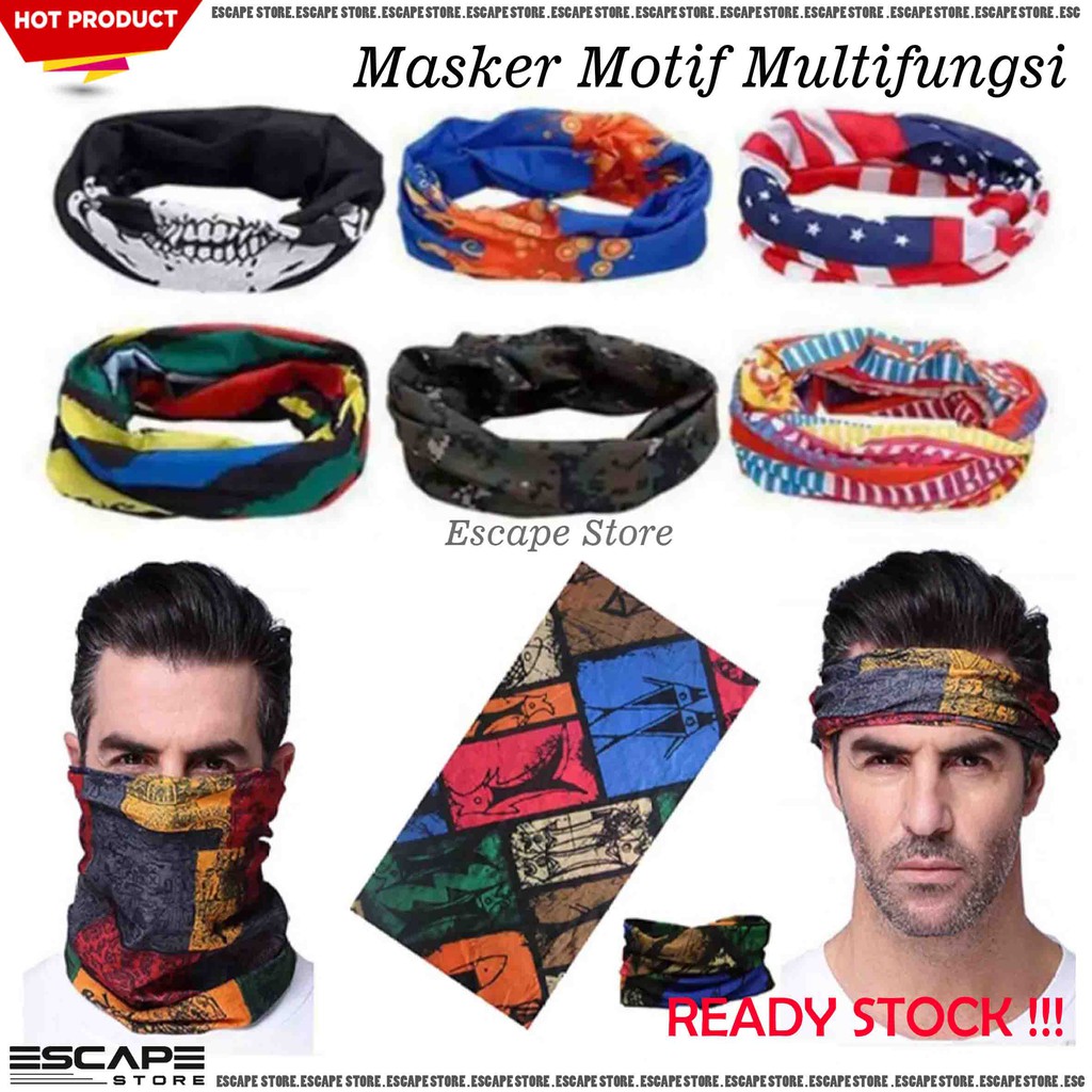 Masker Motor Pria Wanita Tanpa Sambungan Bahan Poliester Microfiber MOTIF RANDOM