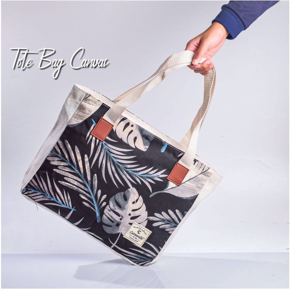 Tas Tote Bag Kuliah Wanita Aesthetic Landscape resleting bahan kanvas polos dan Canvas motif bisa cu