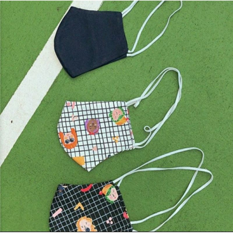 cottonink x idekuhandmade black grid faces headloop mask