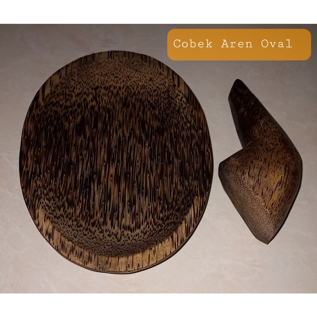 MUrah Cobek Kayu Aren  Oval  22 cm dan Ulekan