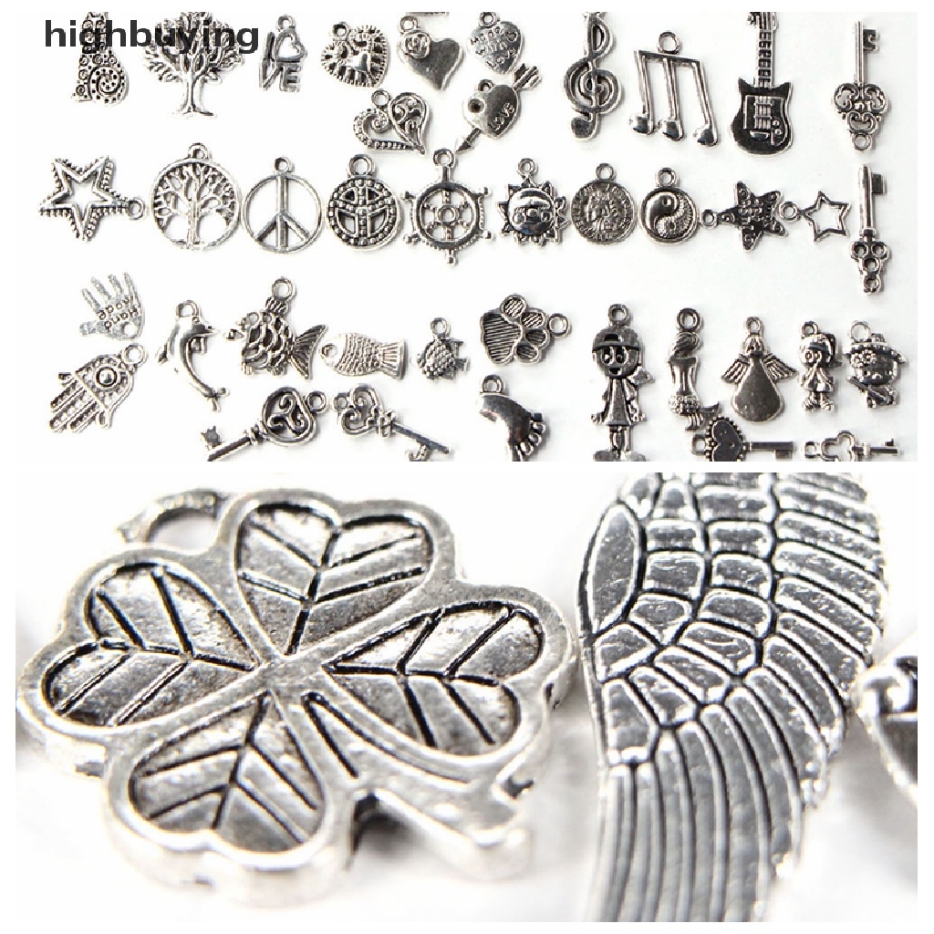 Hbid 100pcs Liontin Silver Tibet Campur Untuk DIY Perhiasan