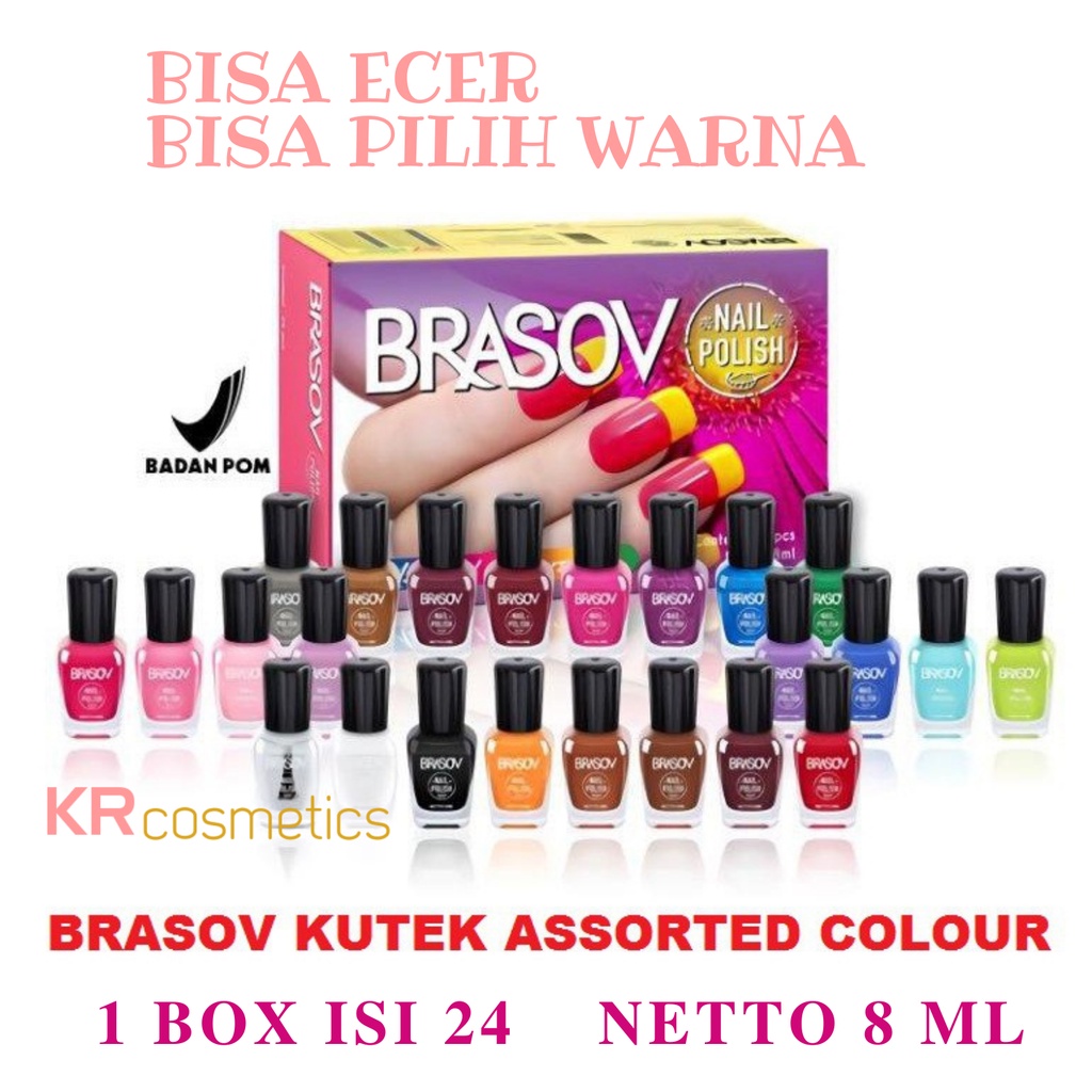 BRASOV Nail Polish Assorted Colours Nail Rainbow 24 warna 8 ml