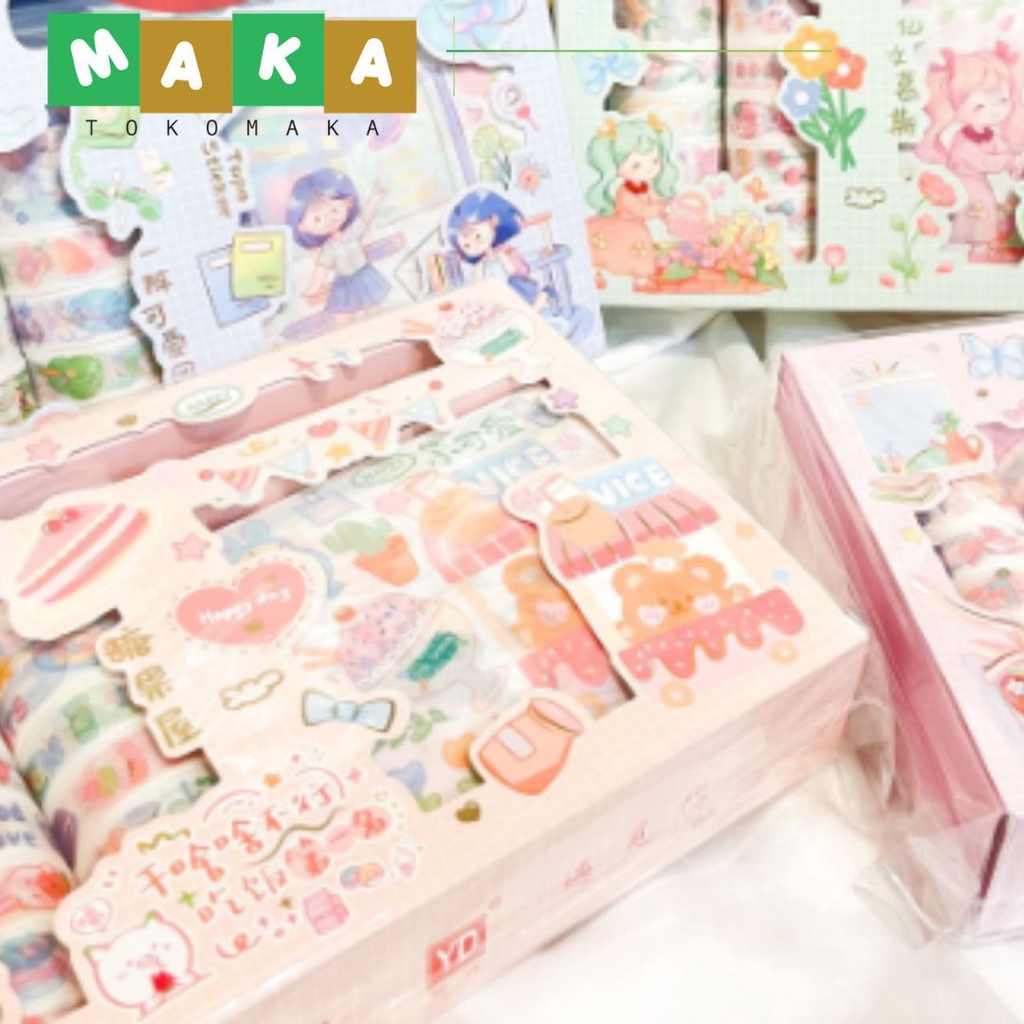 

paket sticker dan pisau YDSZKD paket solatip sticker paket washi sticker solatip gambar cute perlengkapan DIY