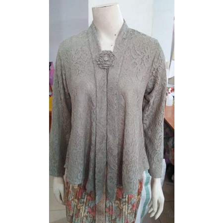 (BrP92/110) Kebaya Floy BROKAT Panjang GLITTER full furing adem busui STD - JUMBO KeroncongBusana-Sage