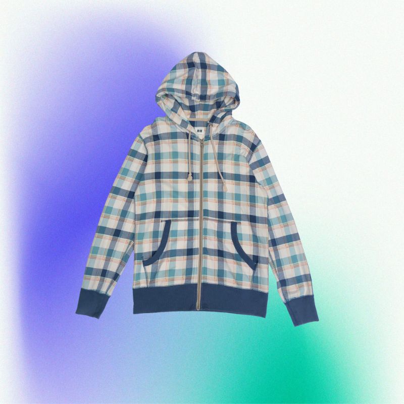 Uniqlo hoodie zipper threetone tartan