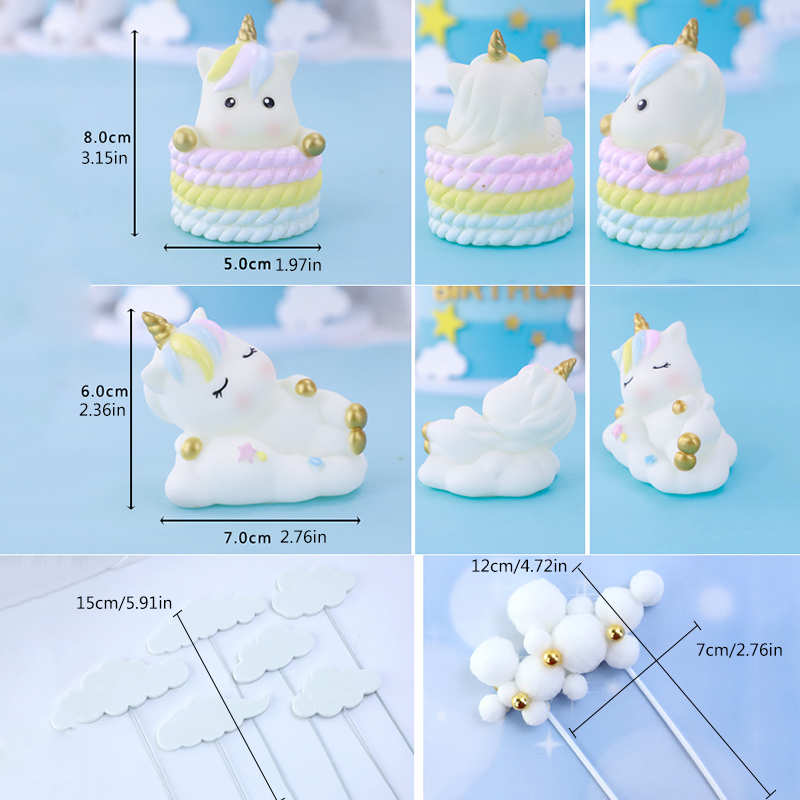 9pcs / set Topper Kue Desain Kartun Unicorn Awan Untuk Dekorasi Pesta Ulang Tahun Anak