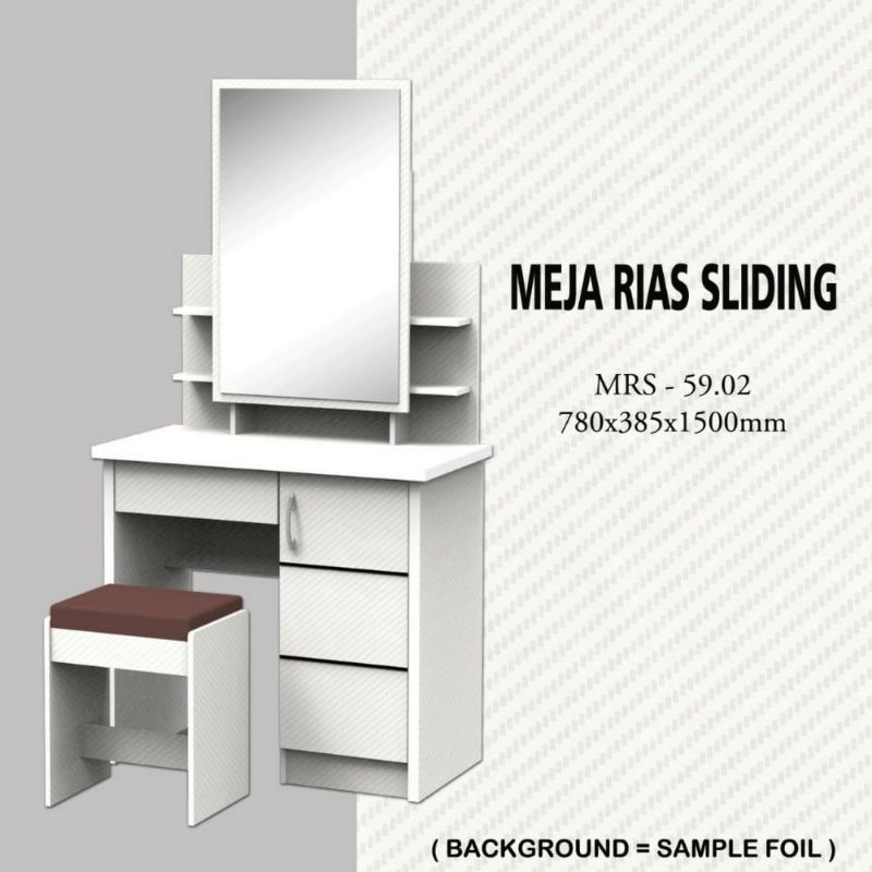 Tolet Meja Rias Sliding/Sleding Geser (GLOSSY) Putih Kotak,Oval,Belah Ketupat