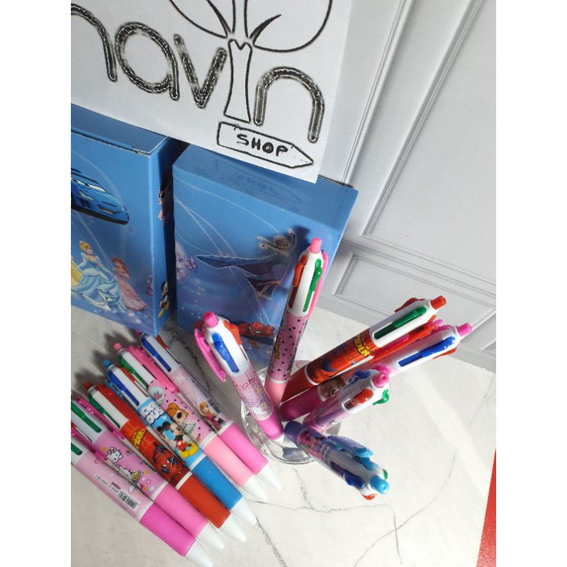 (12pc) pen 4 warna cetek/bolpen cetek 4warna/pen fancy karakter-1