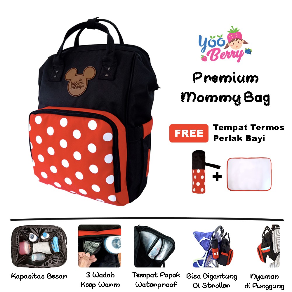 YooBerry Premium Mommy Bag Tas Perlengkapan Bayi - Diaper Bag Multifungsi Ransel Backpack MUST HAVE Berry Mart