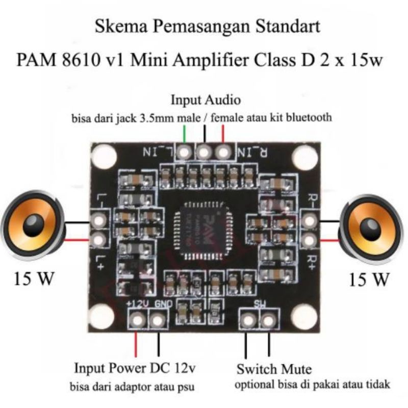 PAM8610 12V POWER AMPLIFIER CLASS D MINI STEREO 2 CHANNEL