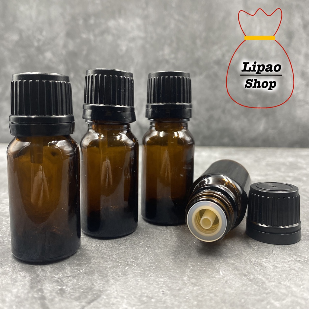 Botol Kaca Amber 10ml / Botol Essential Oil 10 mL - Tutup Filler Hitam Bottle Cokelat