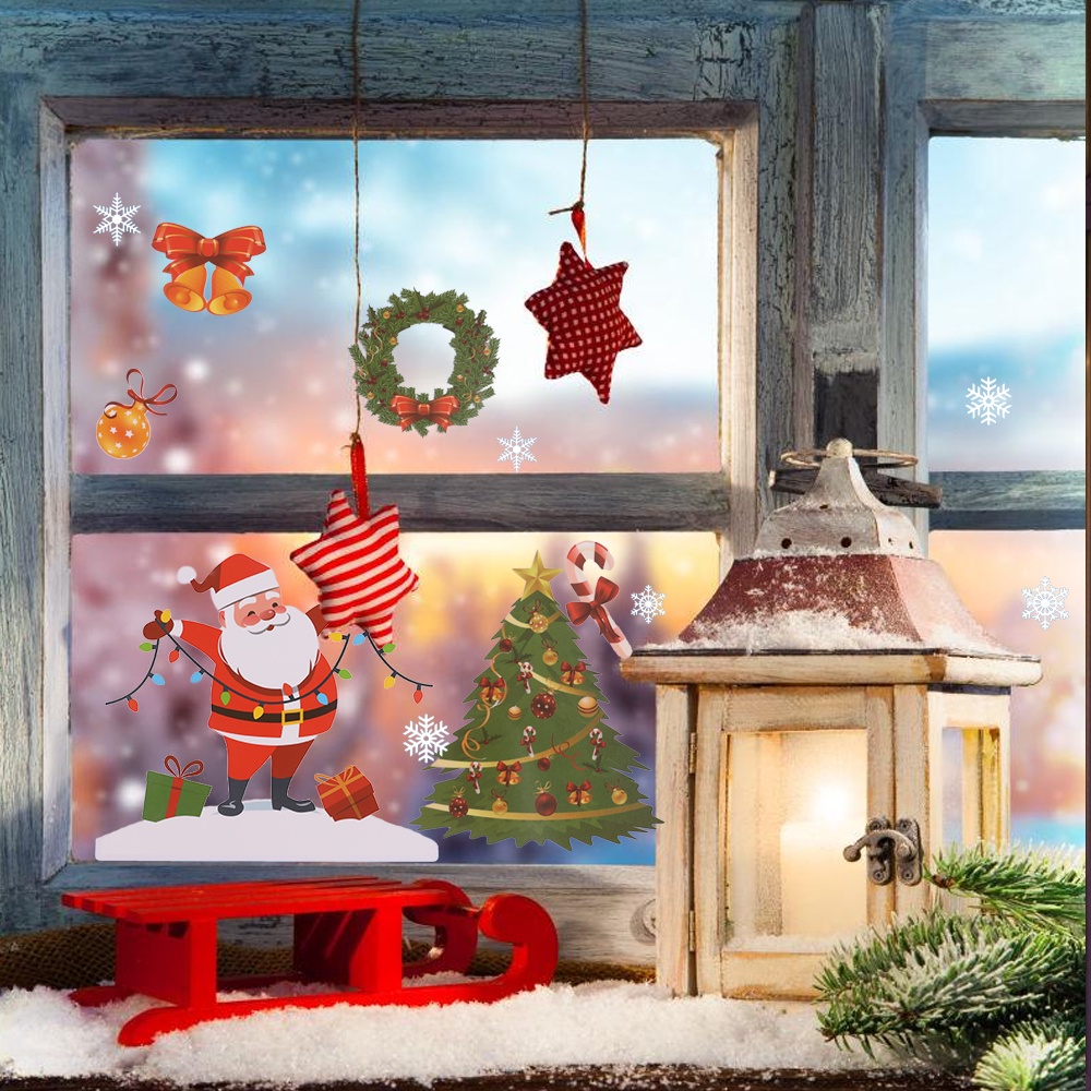 [ Self Adhesive Santa Claus Glass Static Sticker Decoration for Home Living Room Bedroom  New Year Xmas ]