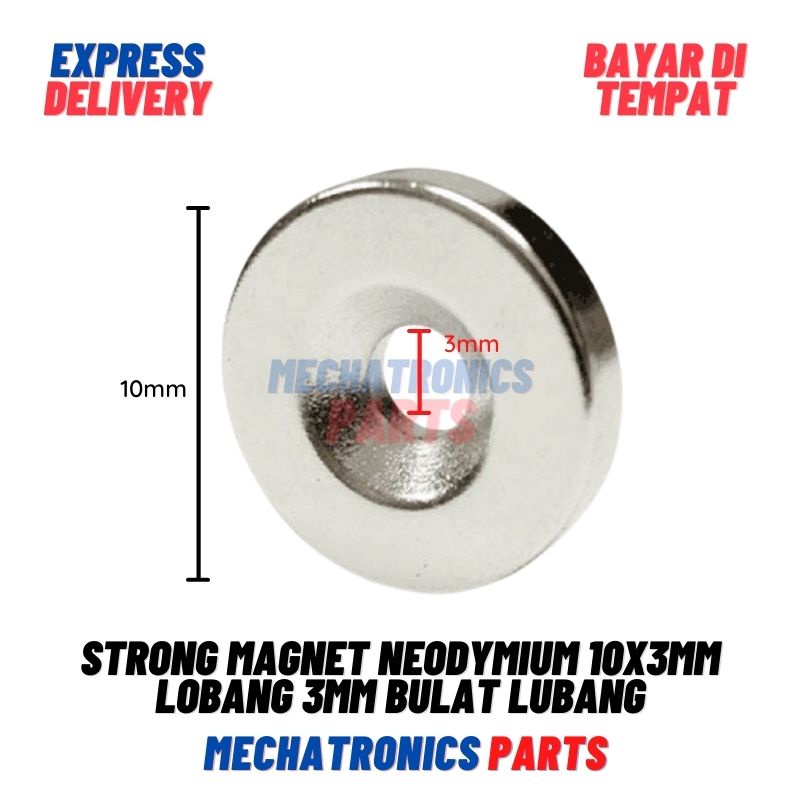 Strong Magnet Neodymium 10x3mm Lobang 3mm Ring 10x3 mm Bulat Lubang