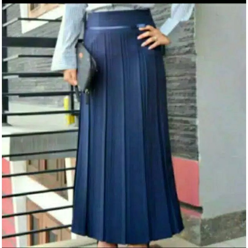 Rok Kantor Span Plisket Bawahan Wanita Kerja Bahan woll
