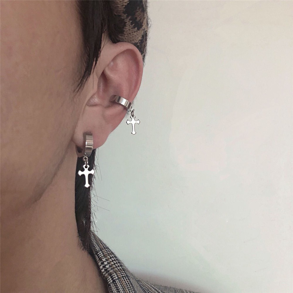 【COD Tangding】1PC Hip Hop Earrings Simple Versatile Cool Couple Cross Shape Fashion Earstuds