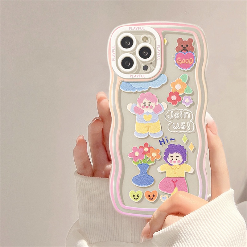 Soft Case TPU Transparan Motif Doodle Perempuan &amp; Laki-Laki Untuk iPhone 13 12 11 Pro Max X Xr Xs Max SE 8 7 6 6s Plus