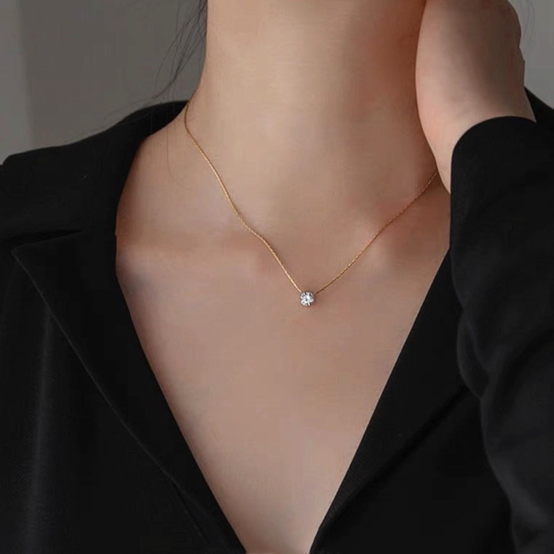 Kalung Titanium Premium Anti Karat Berlian Satu Mewah Emas 18k Aksesoris Wanita Korea