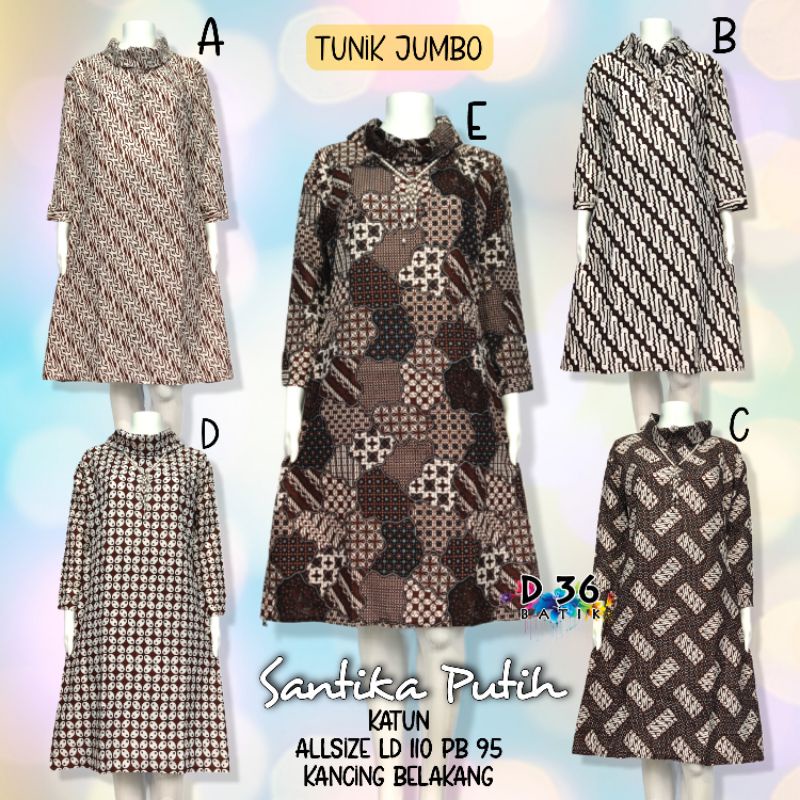 Tunik katun halus premium santika putih super jumbo atasan dress motif batik lawasan super besar xxxxl cewek wanita simpledress etnik batik modis trendy bagus big size solo klasik kekinian