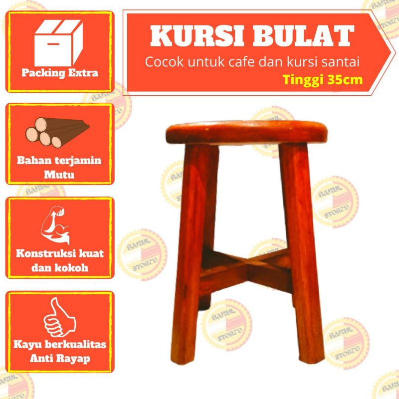 Kursi / Dingklik / Bangku Kayu Bulat Pendek Minimalis Cocok Untuk Cafe / Warung / Rumah Tangga Terbuat Dari Bahan Kuat Tebal Dan Kokoh