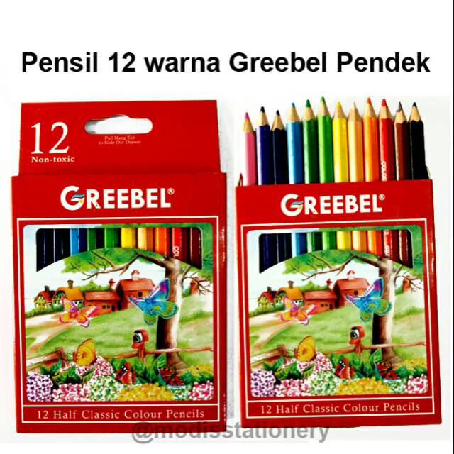 

Pensil 12warna greebel Pendek Cat kayu