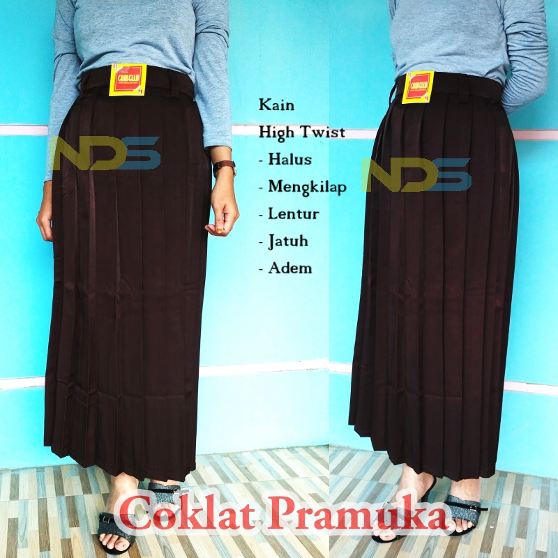 ROK SEKOLAH SMP SMA REMPEL ABU BIRU COKLAT PRAMUKA PUTIH HITAM-Coklat