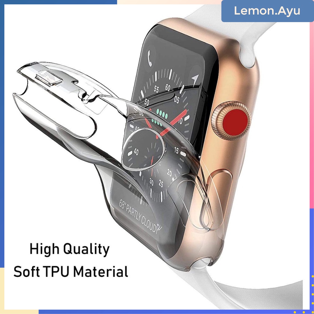 Penutup Penuh Soft Case Transparan Tahan Gores untuk Apple Watch 7 41mm 45mm iWatch S1~S6