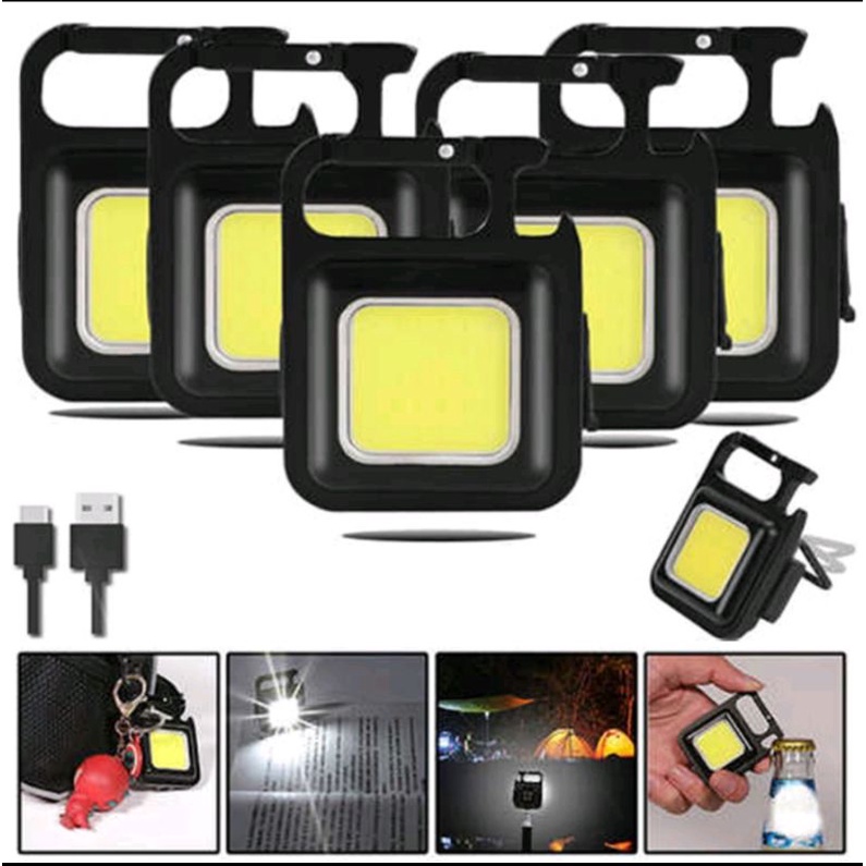 Lampu Senter Mini COB LED USB Rechargeable Gantungan Kunci Tas Senter Camping Keychain Light Multifungsi