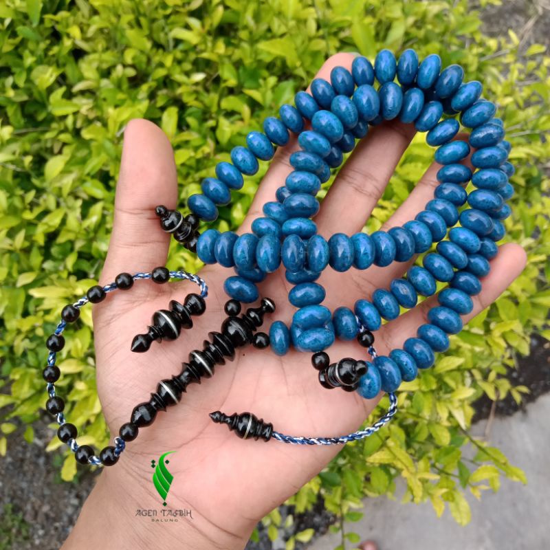 Tasbih Batu Coral Marjan Biru Motif Pipih Super Kombinasi Akar Bahar Laut Alami ORIGINAL!!