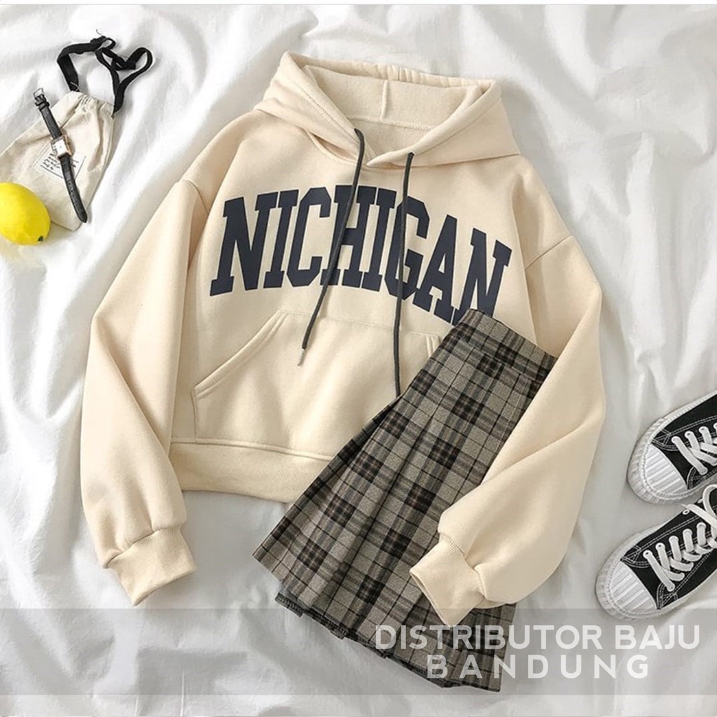 Sweater Hoodie Wanita Nichigan | Korean Style Jumper | Pakaian Wanita Dan Pria | Bahan Fleece | Allsize-1